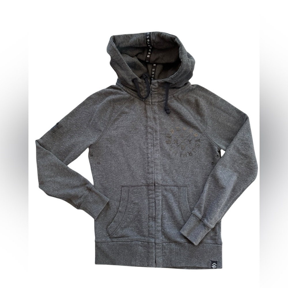 Superdry Surplus Zip Hoodie Size Small – Charcoal Gray Streetwear Style